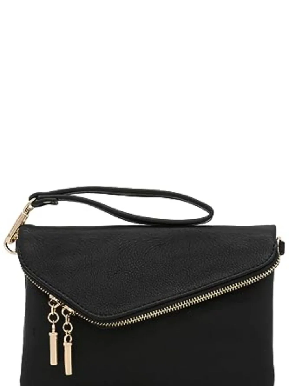 Faux Leather Envelope Wristlet Clutch Crossbody Bag with Chain Strap
